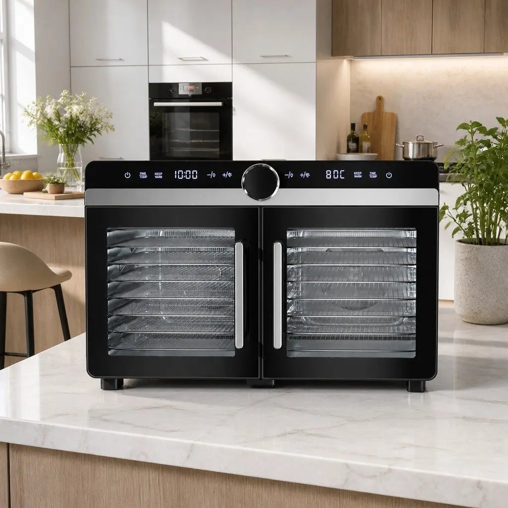 Food Dehydrator Large Capacity Dual-Zone 16 Trays Stainless Steel Silver