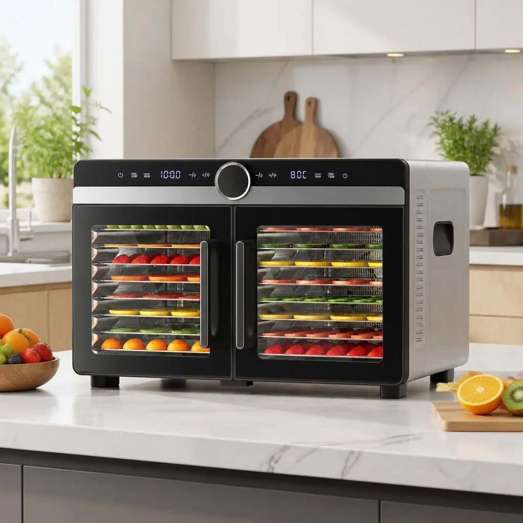 Food Dehydrator Large Capacity Dual-Zone 16 Trays Stainless Steel Silver