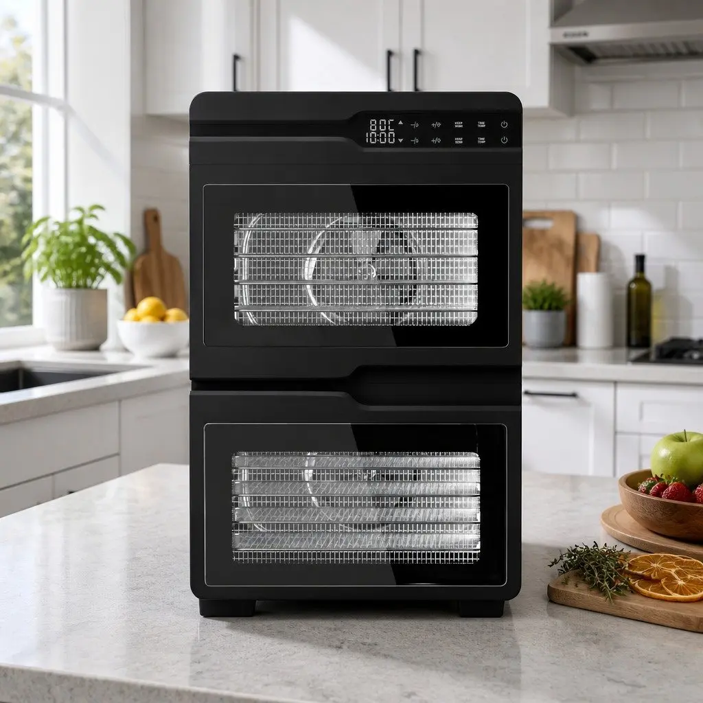 Food Dehydrator Dual-Zone 12 Trays Stainless Steel Adjustable Temperature Silver