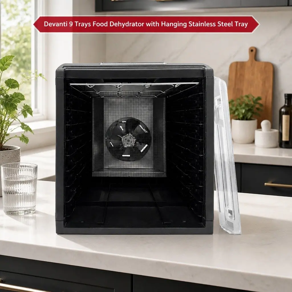 Food Dehydrator 9 Stainless Steel Trays Adjustable Timer LCD Touch Control Silver or Black