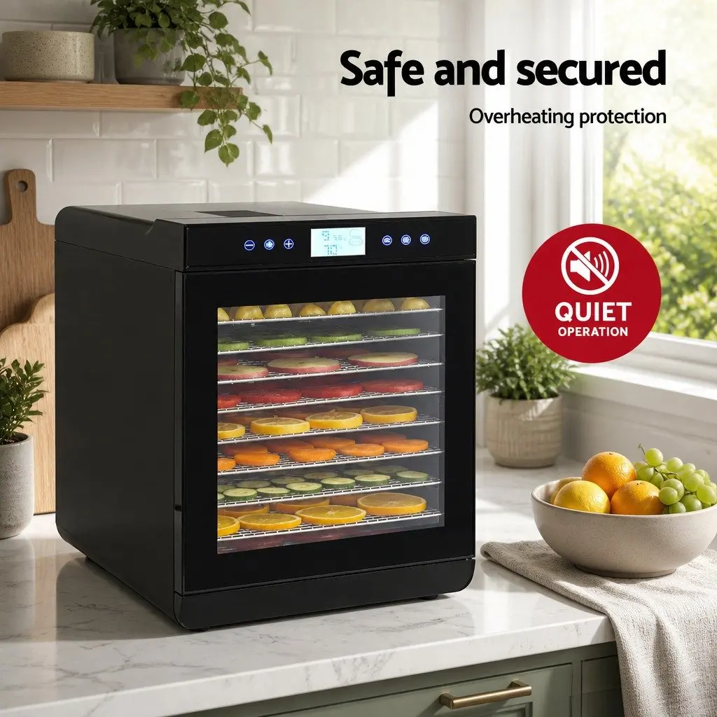 Food Dehydrator Digital Temperature Control 10 Trays Stainless Steel Silver Black
