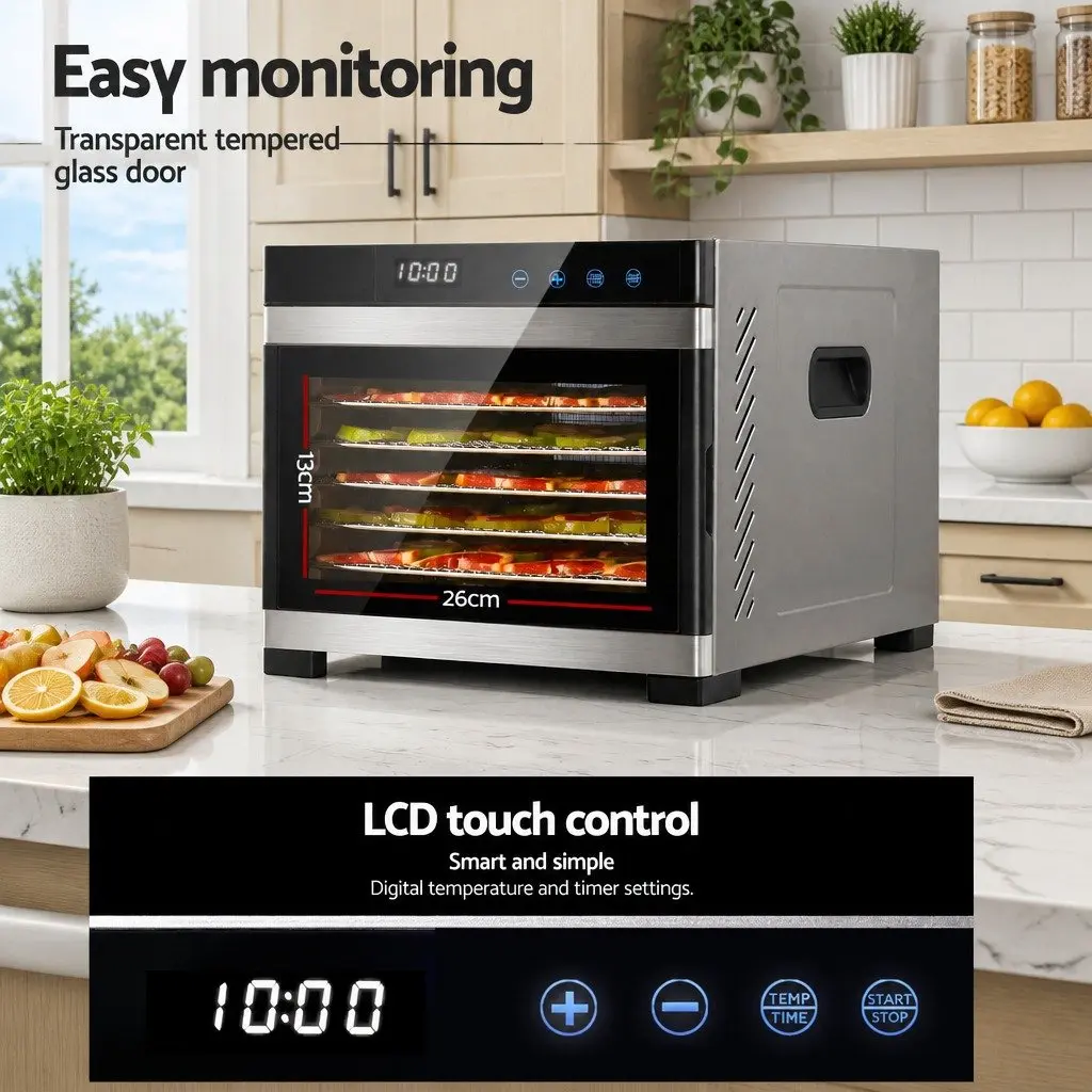 Food Dehydrator 6 Tray Fruit Jerky Maker Stainless Steel Silver