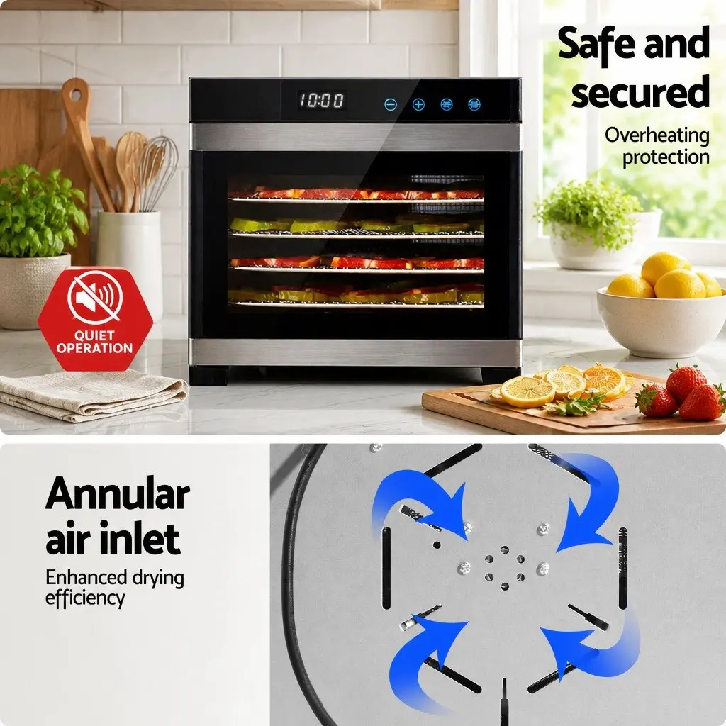 Food Dehydrator 6 Tray Fruit Jerky Maker Stainless Steel Silver