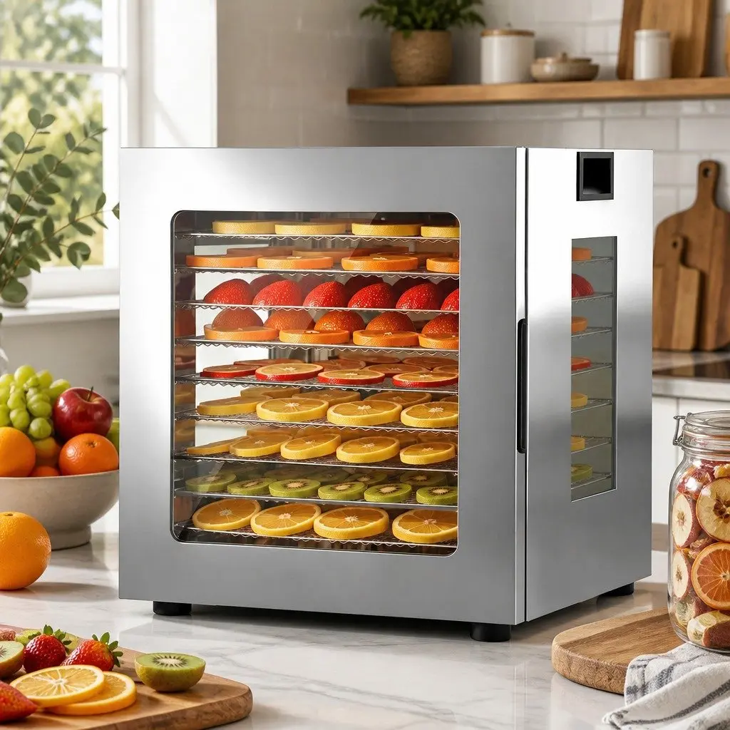 10 Tray Food Dehydrator Stainless Steel Preserve Fruits Vegetables Herbs Meats Silver
