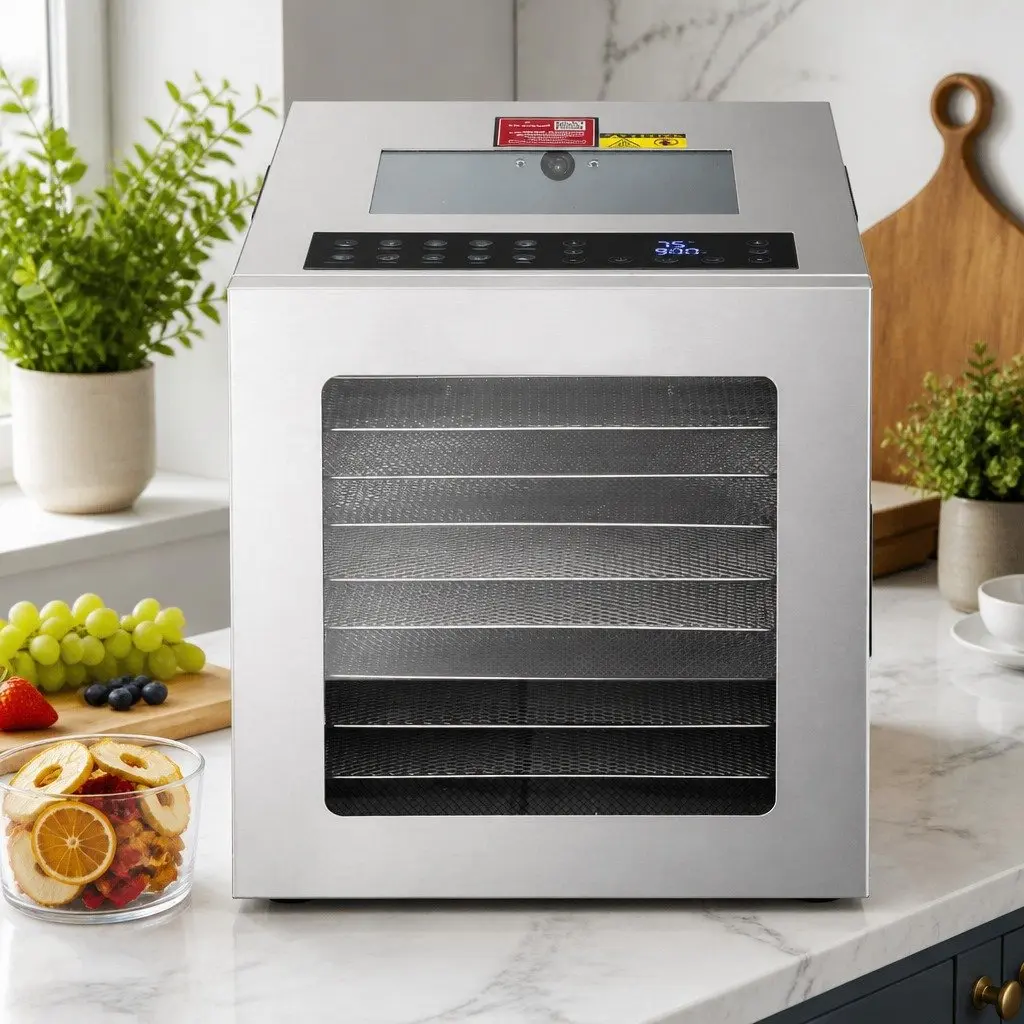 10 Tray Food Dehydrator Stainless Steel Preserve Fruits Vegetables Herbs Meats Silver