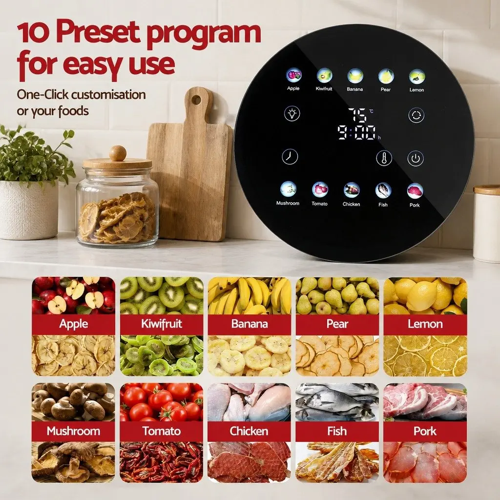 Food Dehydrator 8 Trays Auto-Rotate 360 Degree Silver
