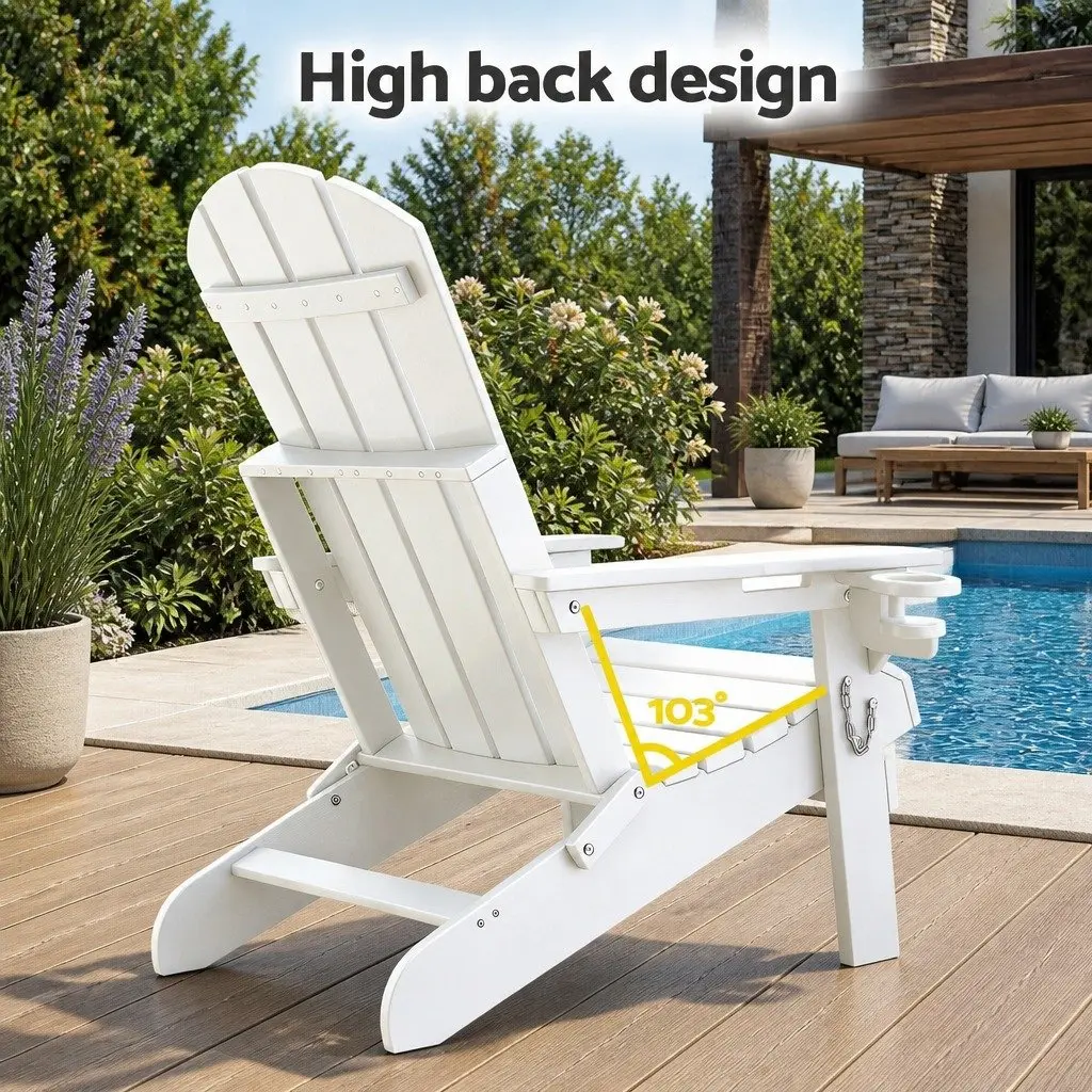 Outdoor Adirondack Folding Chair and Table Set Patio Furniture White 3 Piece