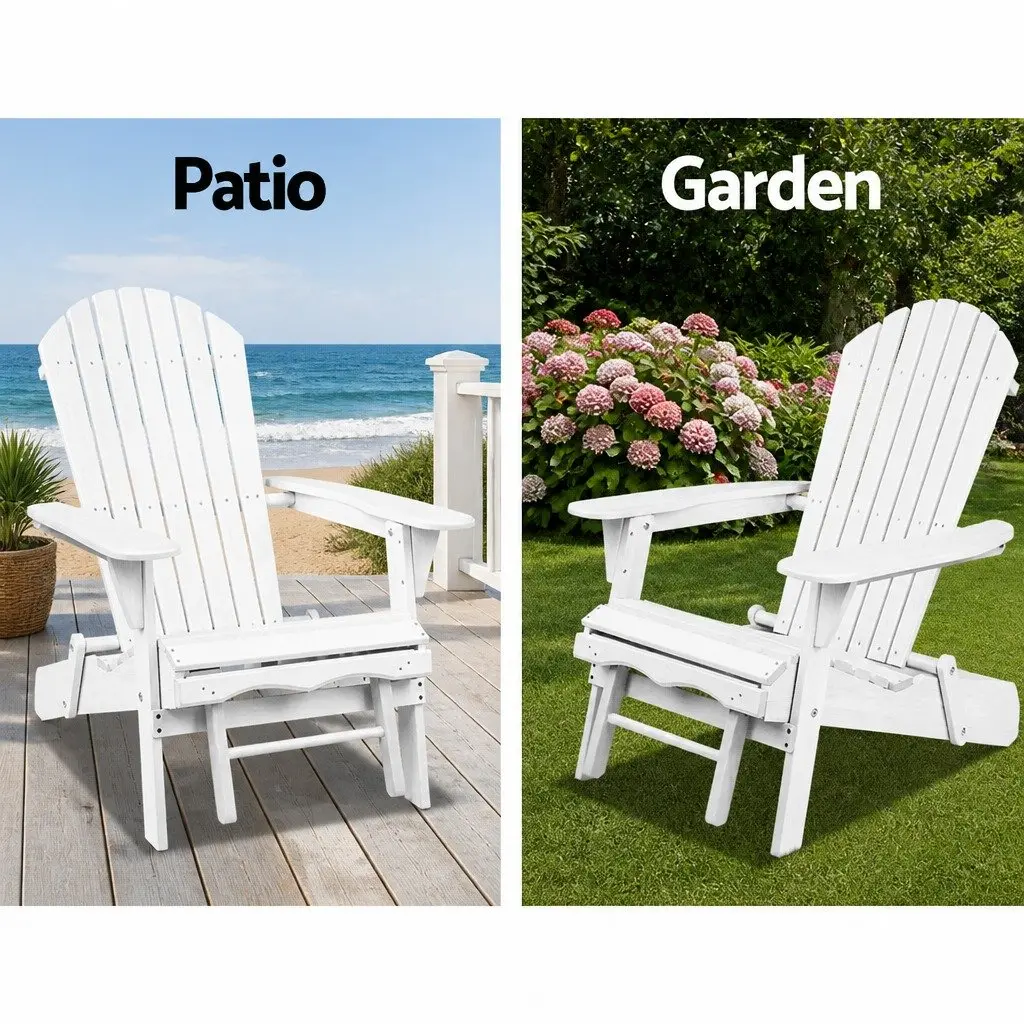 3 Piece Adirondack Outdoor Lounge Set Wooden Chairs Ottoman Side Table White