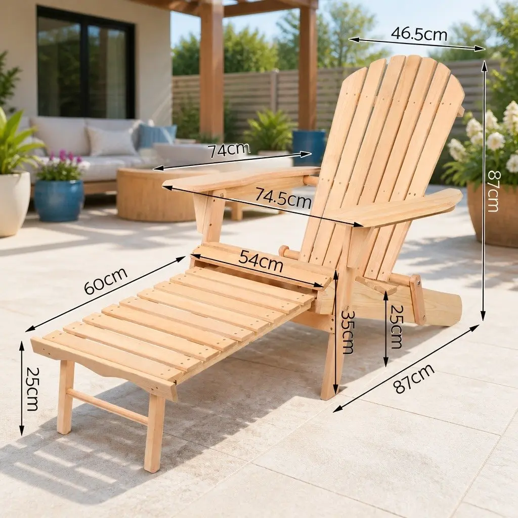 Adirondack Outdoor Chair Wooden Sun Lounge Patio Furniture Garden Foldable