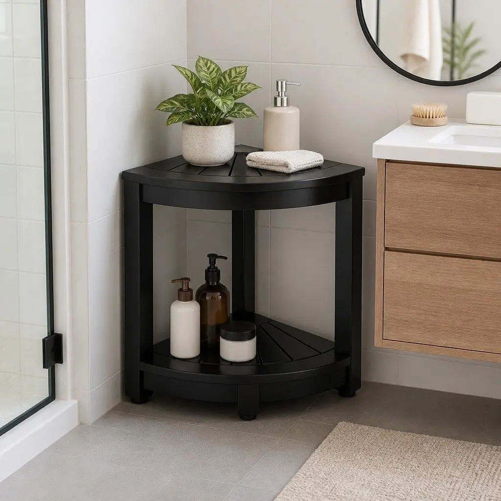 Corner Shower Stool Bench with Storage Shelf