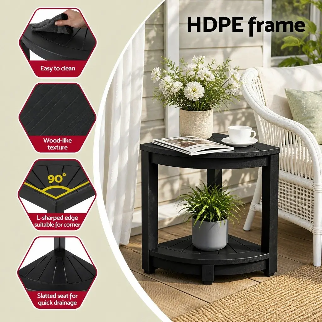 Corner Shower Stool Bench Side Table Storage Shelf Waterproof Black 46 x 32 x 43 cm