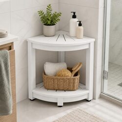Value White Corner Shower Stool & Storage Bench for Any Space