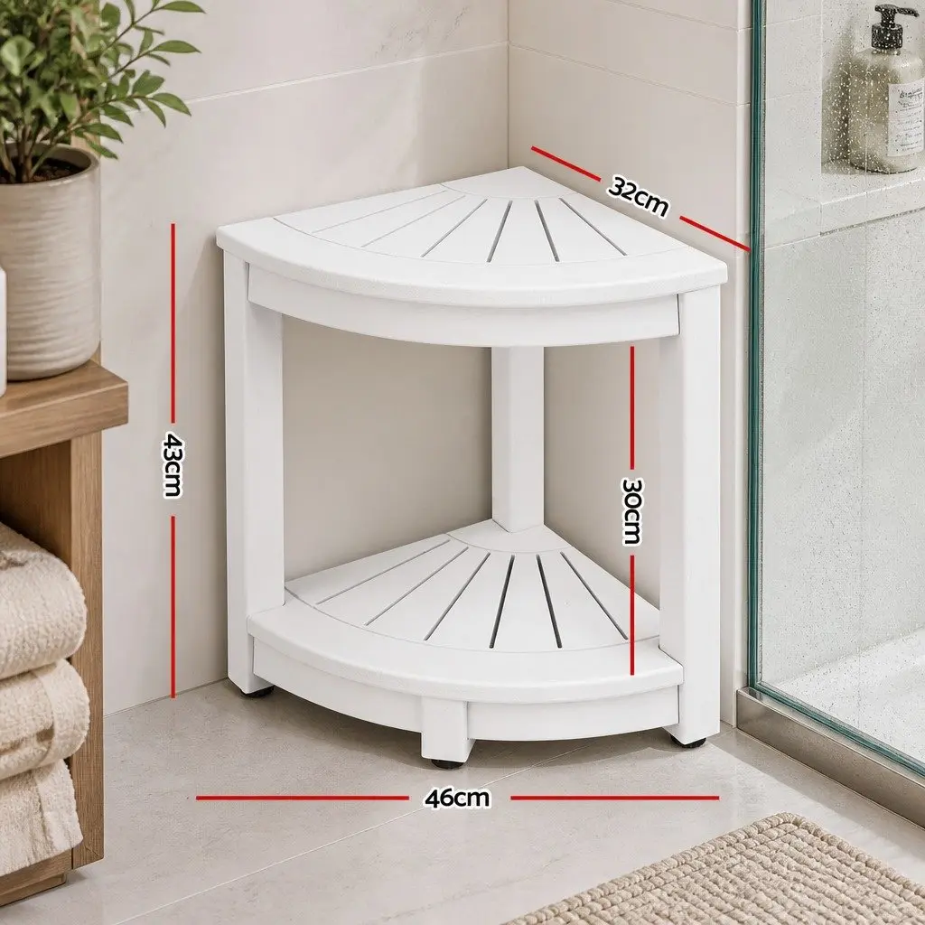 Corner Shower Stool Side Table Storage Bench 46 x 32 x 43cm White