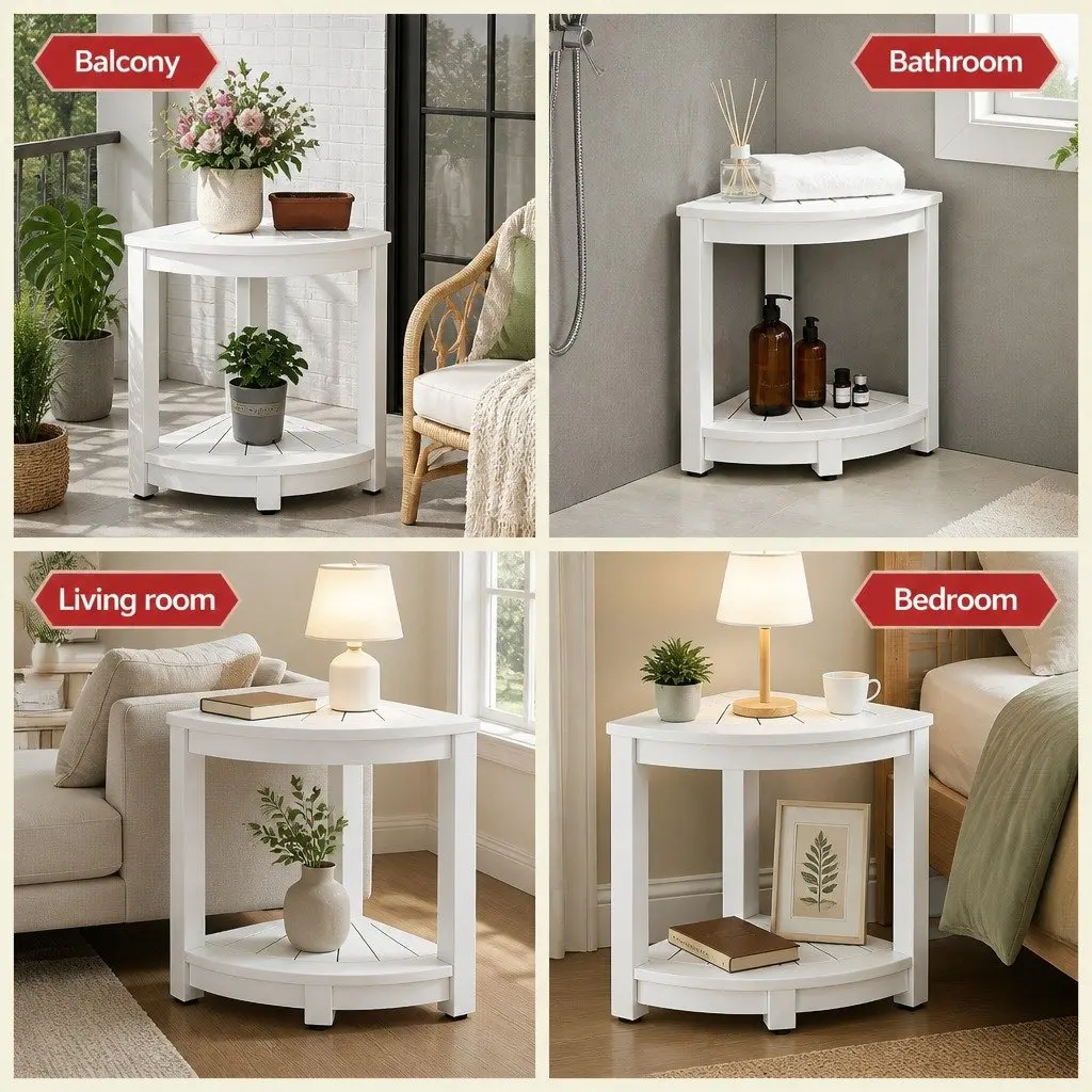 Corner Shower Stool Side Table Storage Bench 46 x 32 x 43cm White