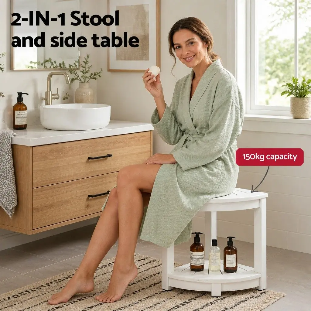 Corner Shower Stool Side Table Storage Bench 46 x 32 x 43cm White