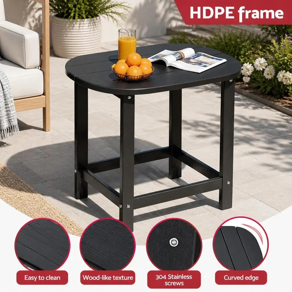 Outdoor Side Table HDPE Coffee Desk 47.5cm Black