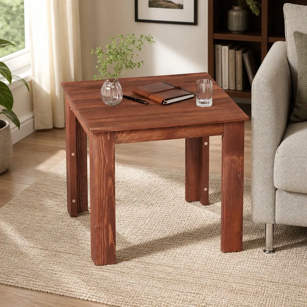 Wooden Side Coffee Table Outdoor Use 44.5 x 44.5 x 41 cm Brown