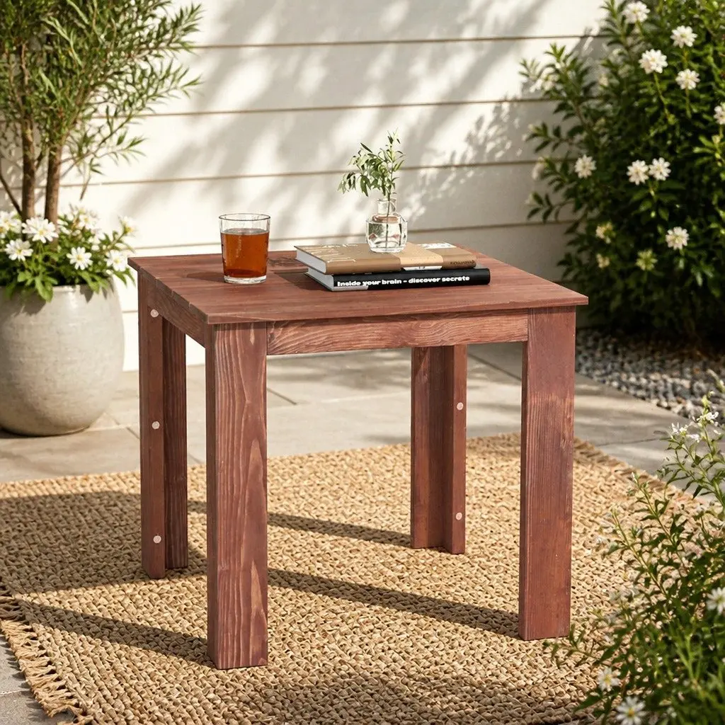 Wooden Side Coffee Table Outdoor Use 44.5 x 44.5 x 41 cm Brown