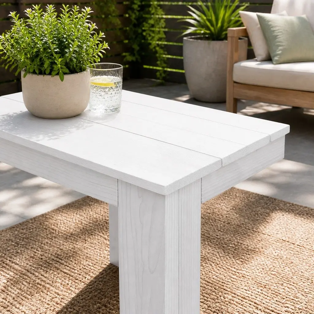 Wooden Side Table Coffee Desk Outdoor Furniture Garden Patio White Square