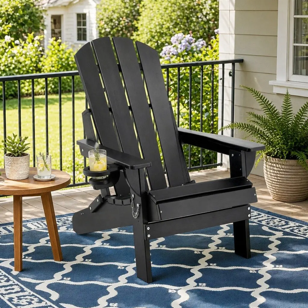 Outdoor Adirondack Folding Chair Beach Sun Lounge Black