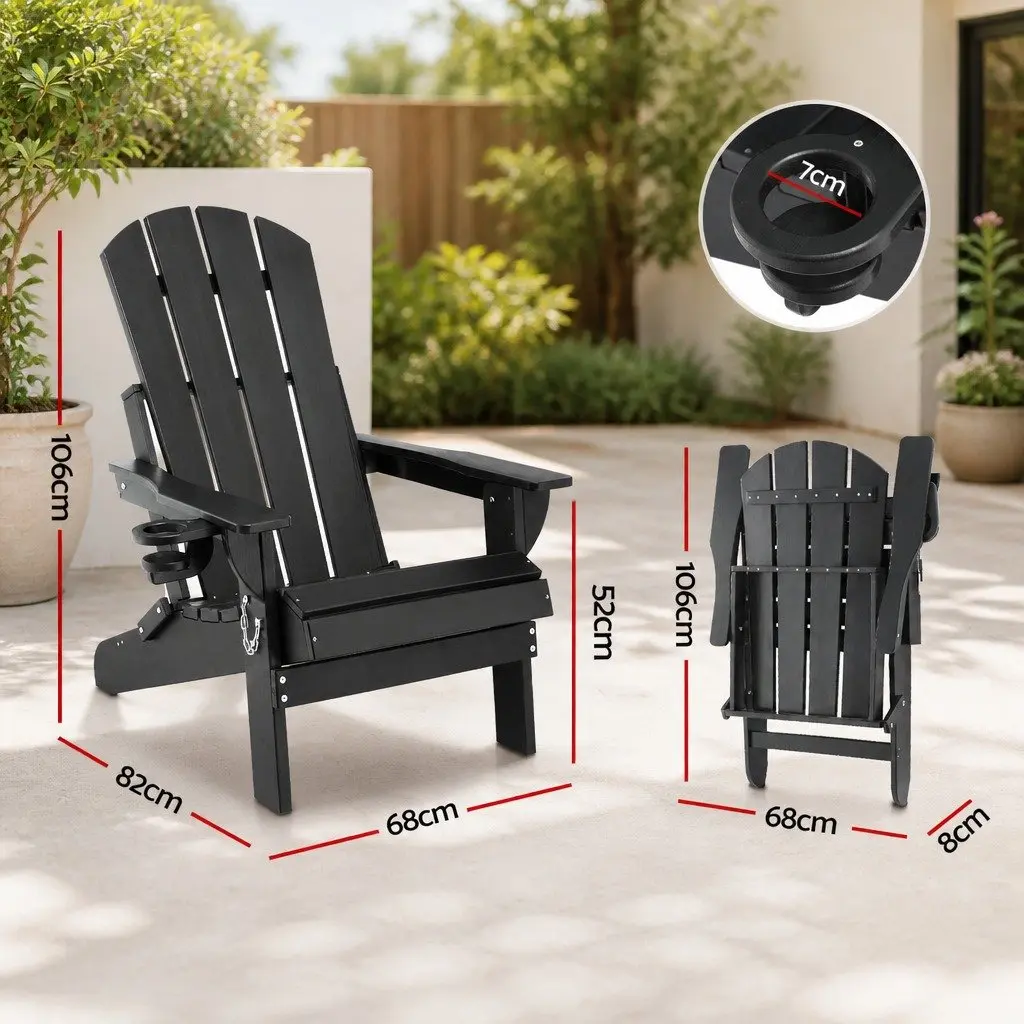 Outdoor Adirondack Folding Chair Beach Sun Lounge Black