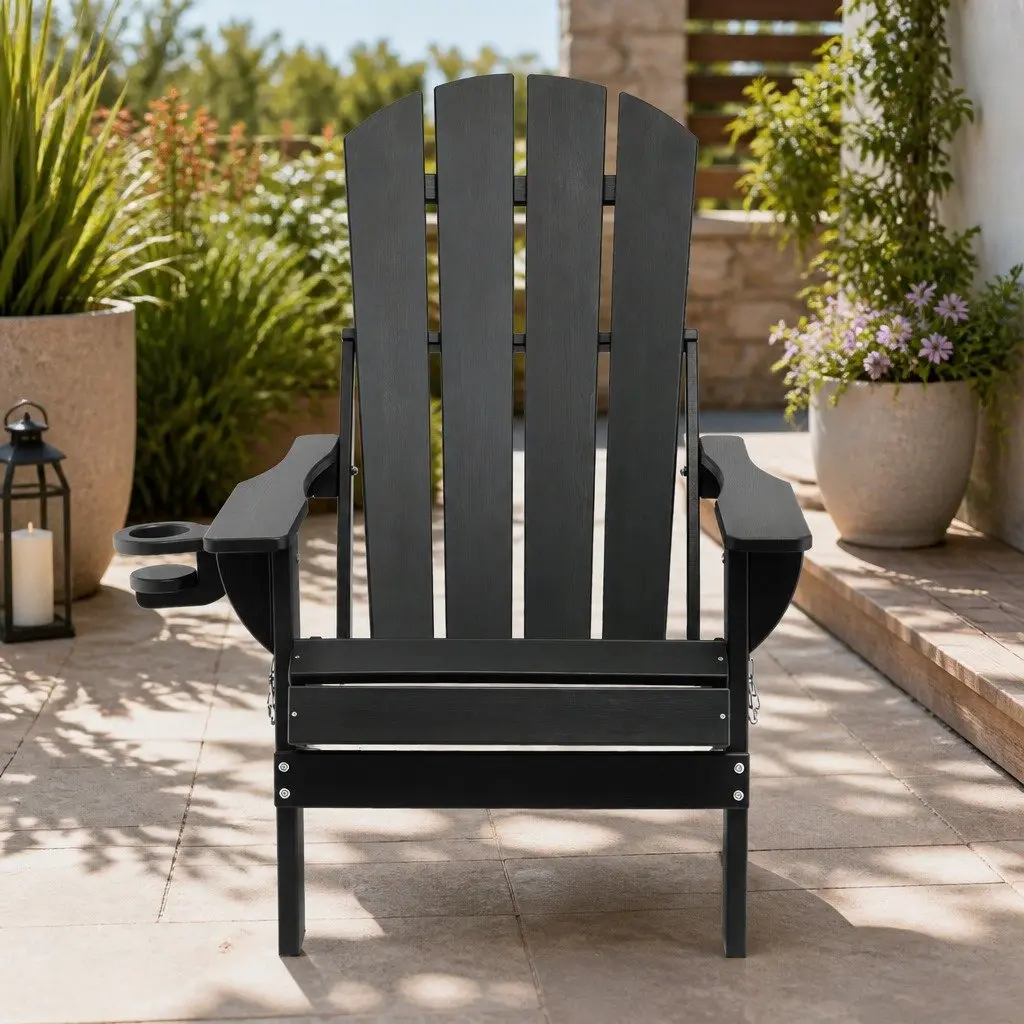 Outdoor Adirondack Folding Chair Beach Sun Lounge Black