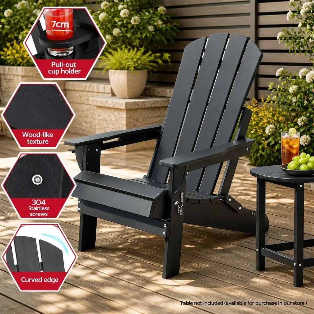 Outdoor Adirondack Folding Chair Beach Sun Lounge Black
