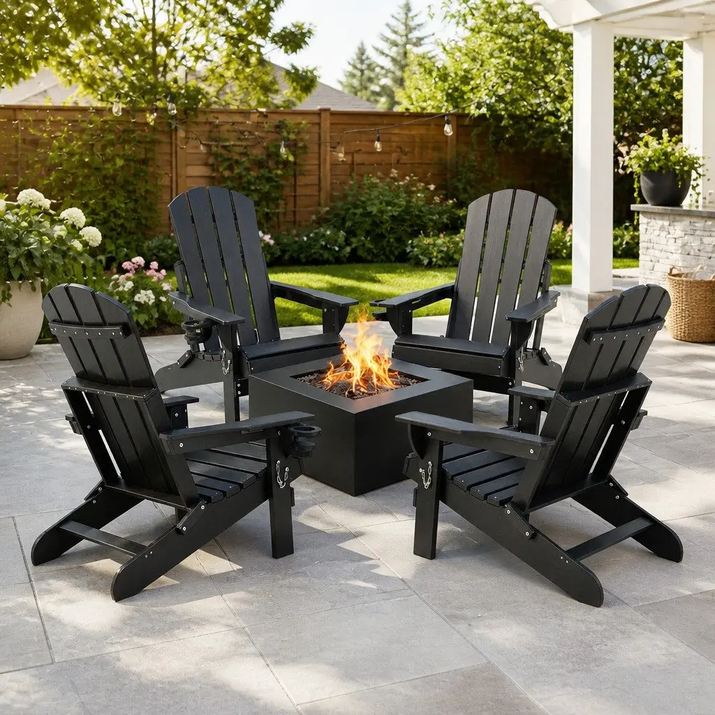 Outdoor Adirondack Folding Chair Beach Sun Lounge Black