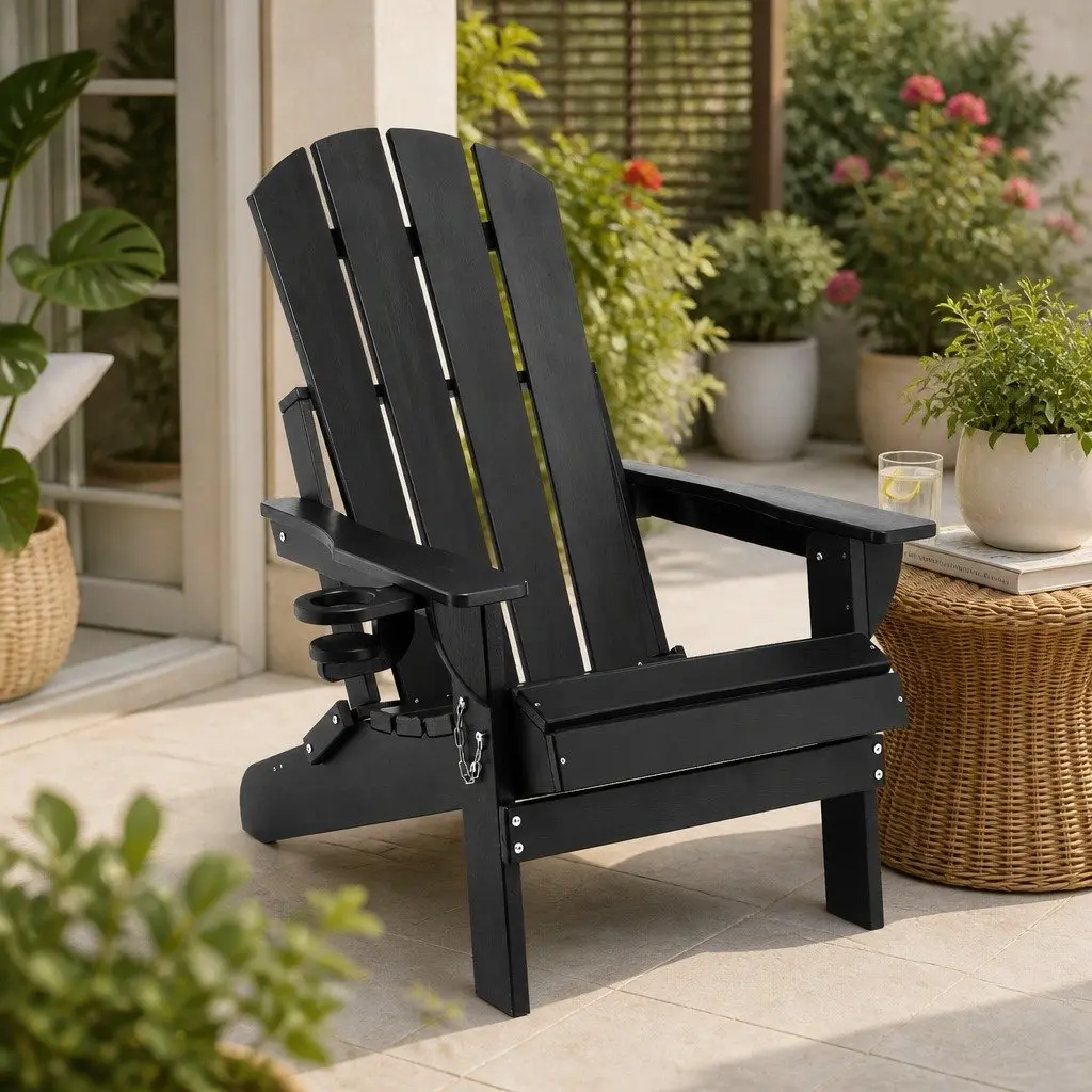 Outdoor Adirondack Folding Chair Beach Sun Lounge Black