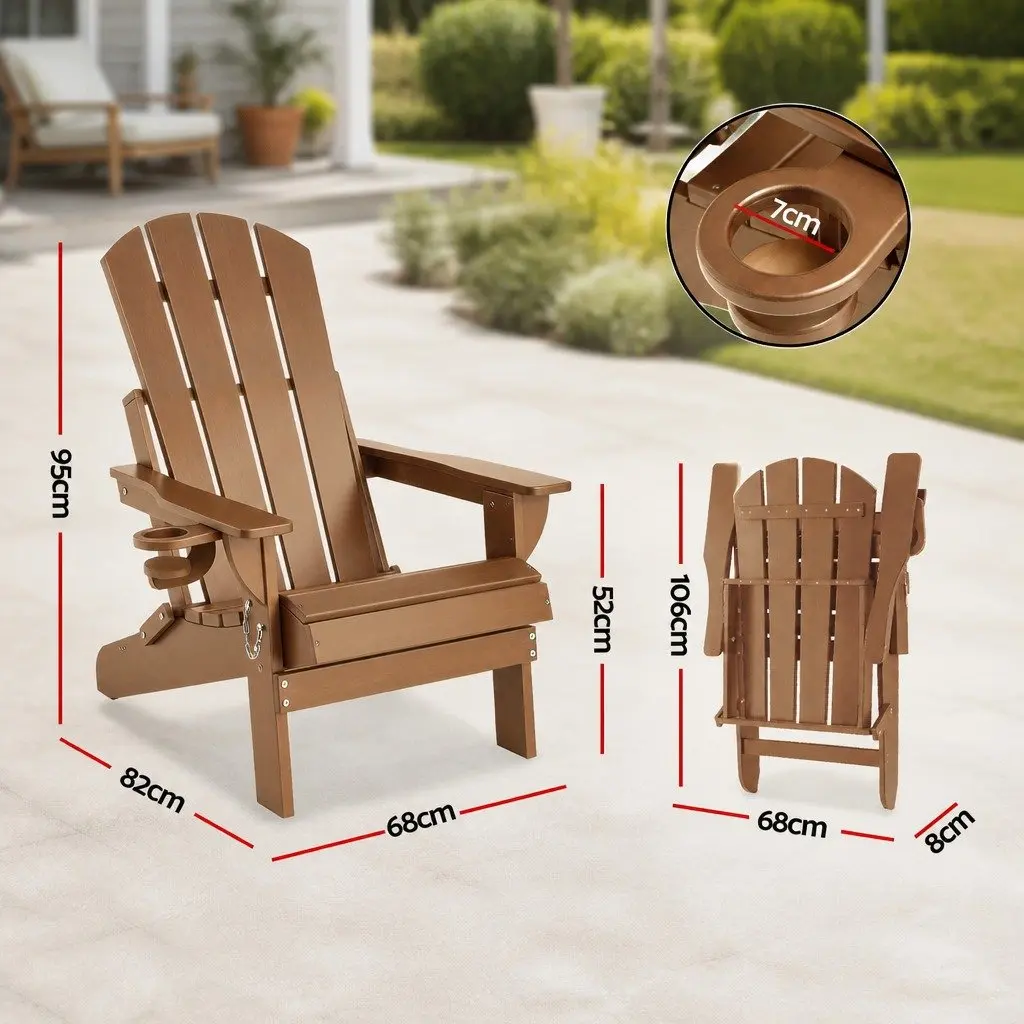 Outdoor Adirondack Chair Folding Sun Lounge Brown 103° Reclined Backrest