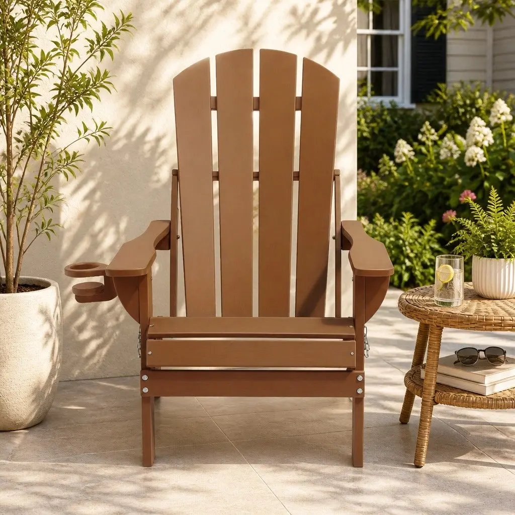 Outdoor Adirondack Chair Folding Sun Lounge Brown 103° Reclined Backrest