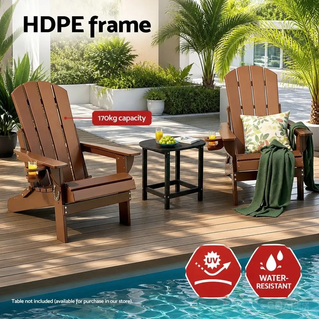 Outdoor Adirondack Chair Folding Sun Lounge Brown 103° Reclined Backrest