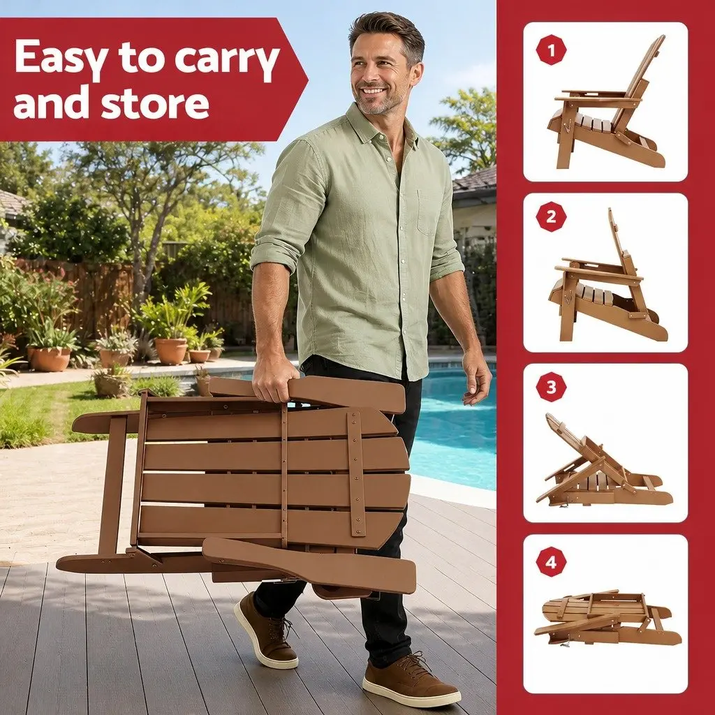 Outdoor Adirondack Chair Folding Sun Lounge Brown 103° Reclined Backrest