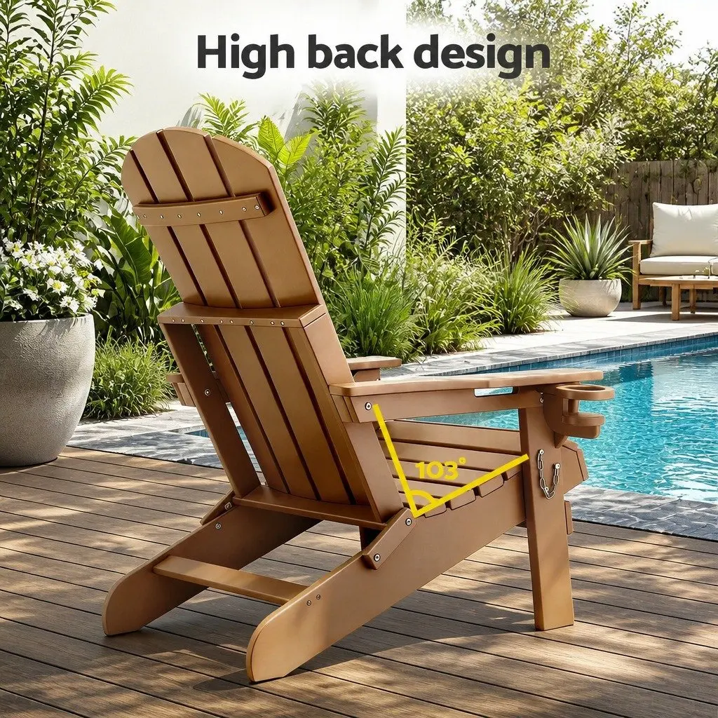 Outdoor Adirondack Chair Folding Sun Lounge Brown 103° Reclined Backrest