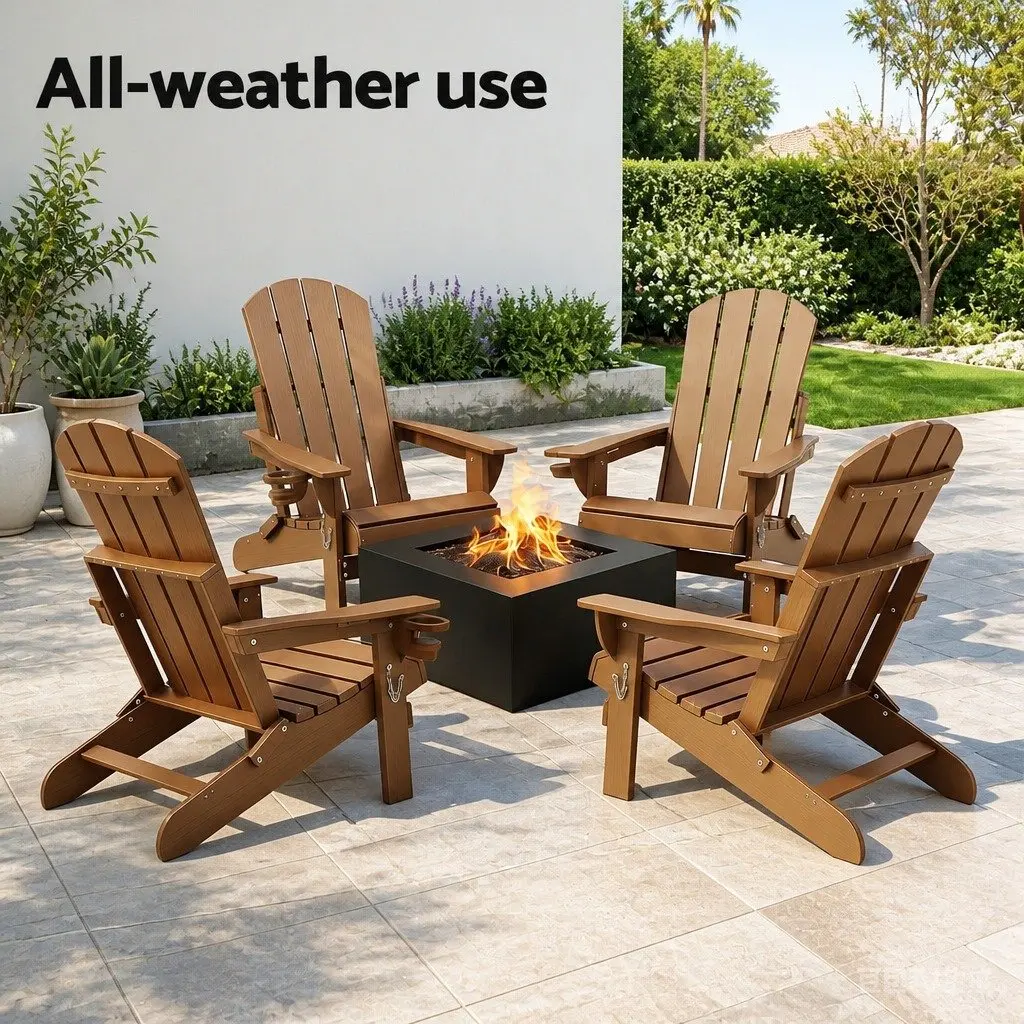 Outdoor Adirondack Chair Folding Sun Lounge Brown 103° Reclined Backrest