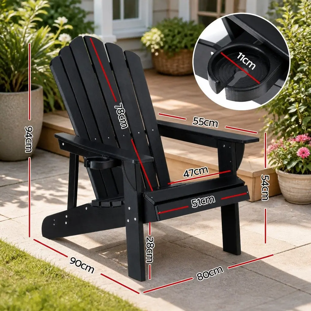 Adirondack Chair Outdoor Sun Lounge 103 Degree Recline Black