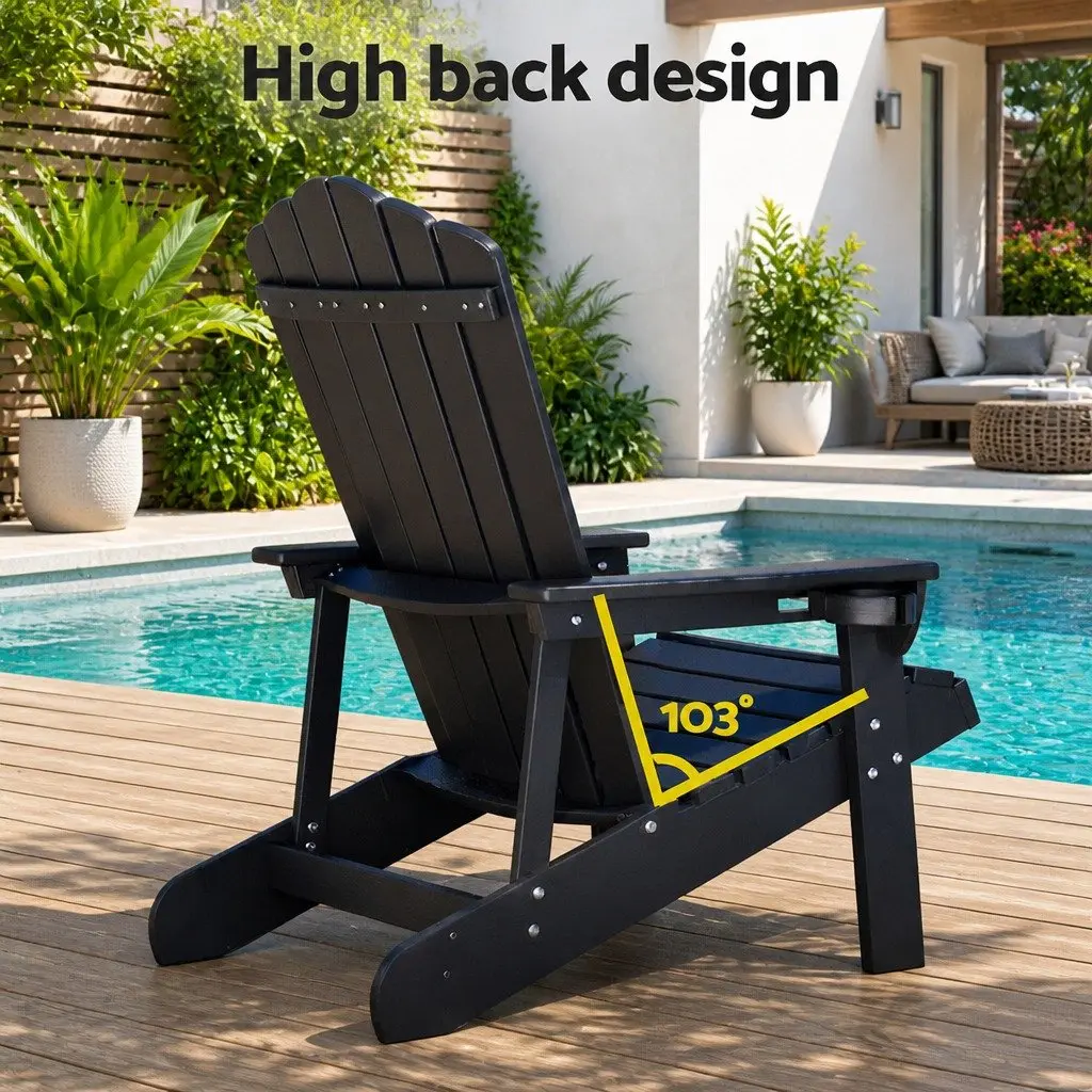 Adirondack Chair Outdoor Sun Lounge 103 Degree Recline Black