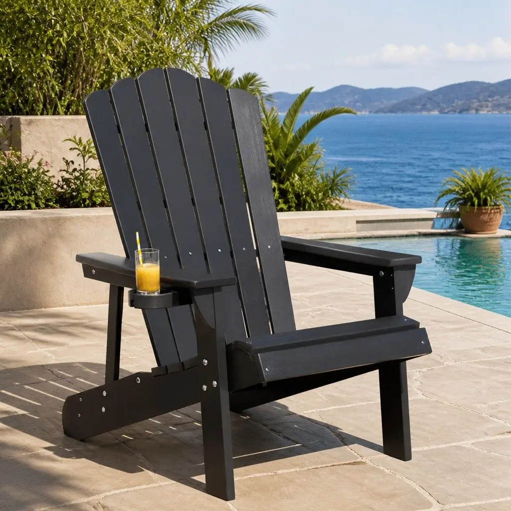 Adirondack Chair Outdoor Sun Lounge 103 Degree Recline Black