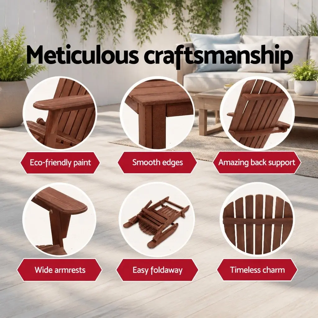 Wooden Adirondack Chair Foldable Outdoor Patio Furniture Brown Garden Relaxation