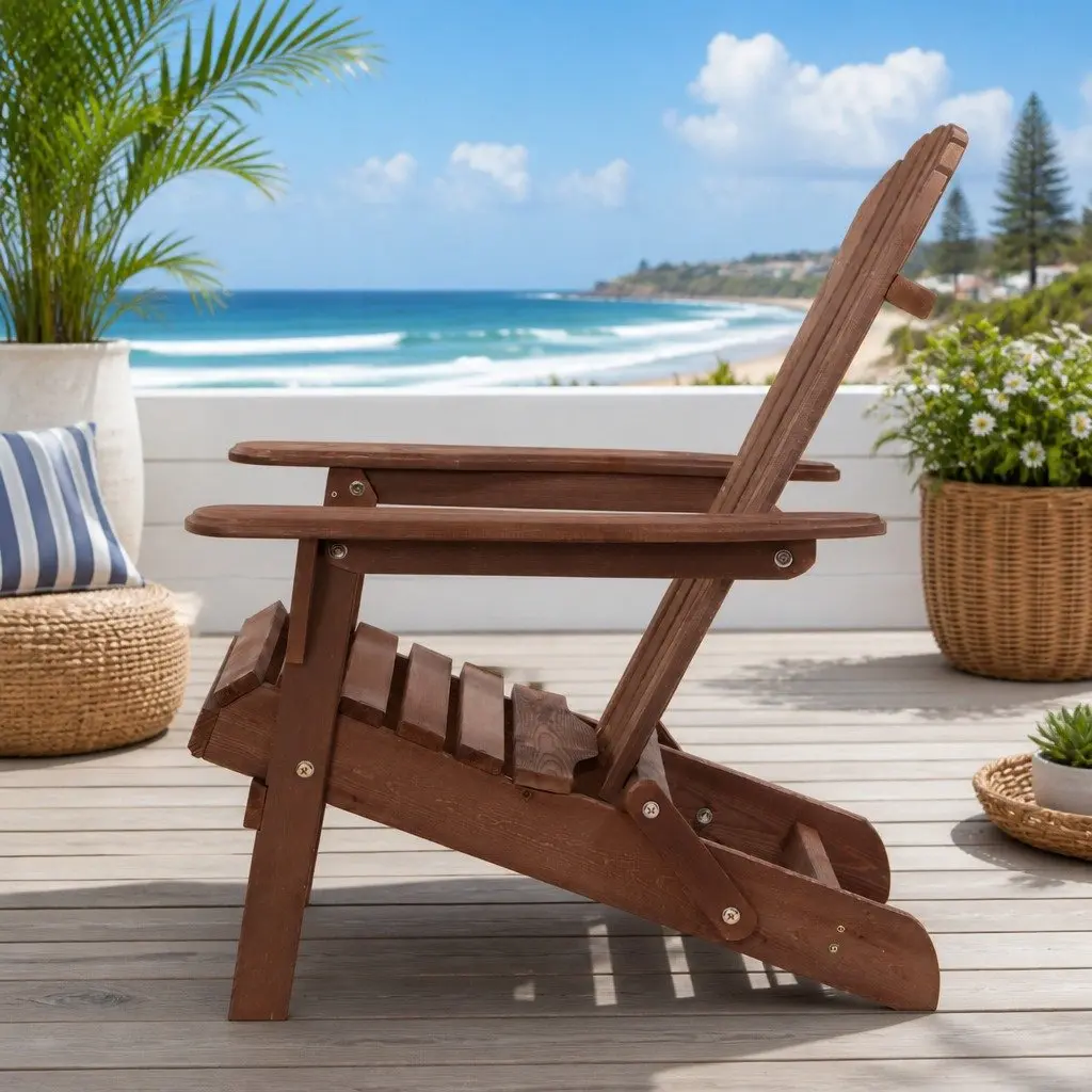 3 Piece Adirondack Outdoor Lounge Set Foldable Wooden Chairs Side Table Brown