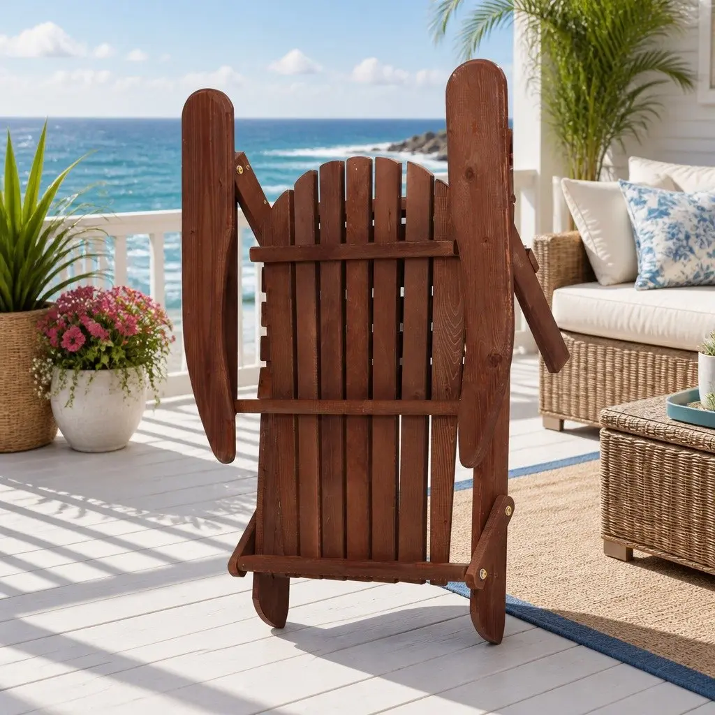 3 Piece Adirondack Outdoor Lounge Set Foldable Wooden Chairs Side Table Brown