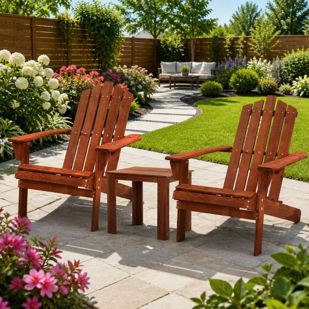 3 Piece Adirondack Wooden Chair Set