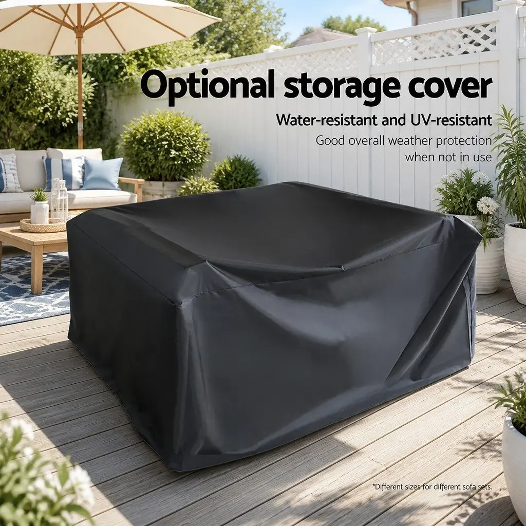 7 Piece Outdoor Wicker Sofa Lounge Set Grey Black with Coffee Table and Cushions