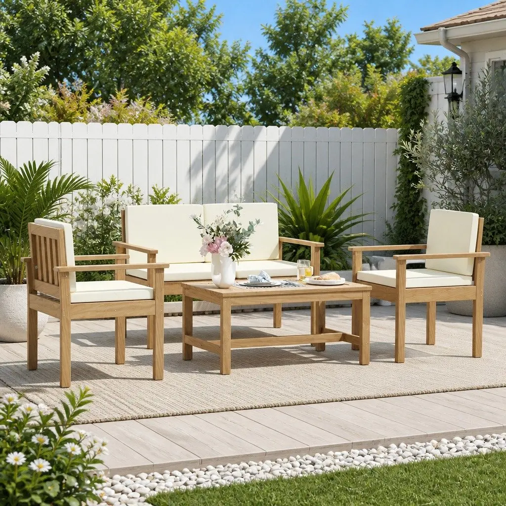 4-Piece Outdoor Sofa Set with Cushion Covers