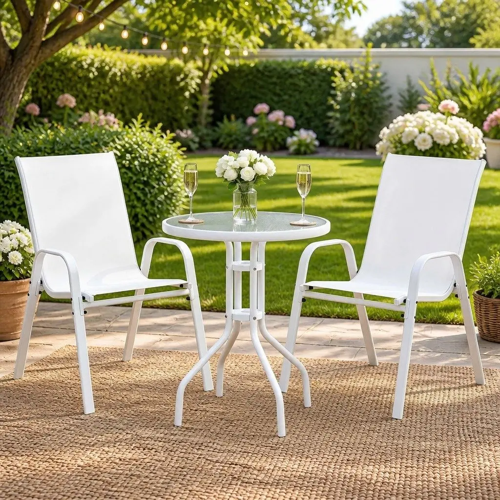 3PC Outdoor Bistro Set with Stackable Chairs