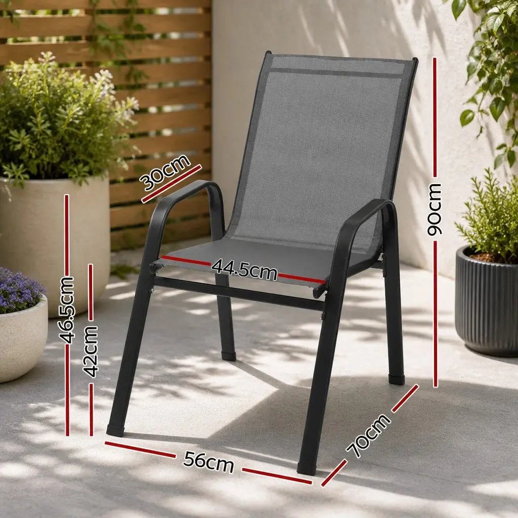 Stackable Outdoor Dining Chairs Grey Patio Lounge Furniture Set Metal Frame