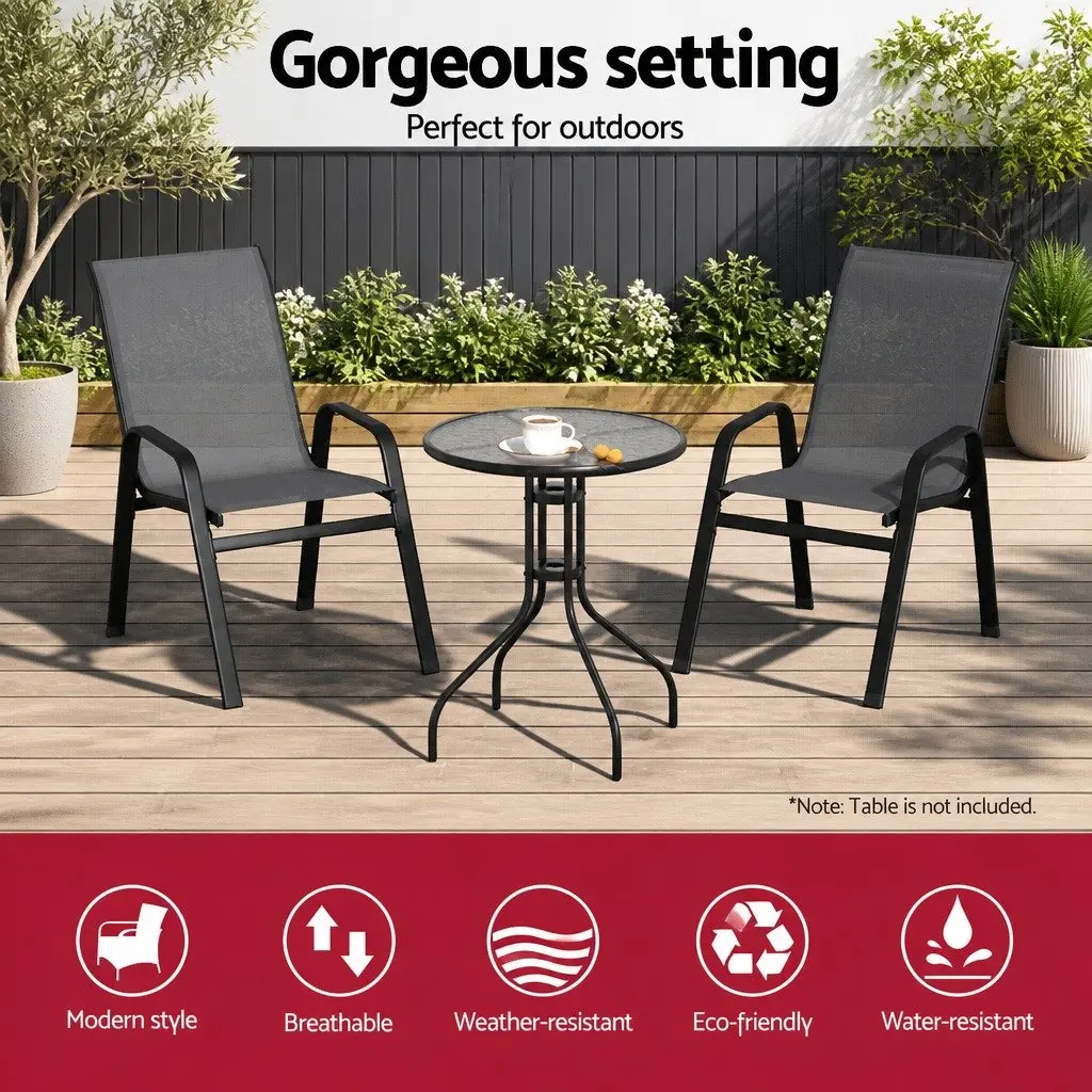 Stackable Outdoor Dining Chairs Grey Patio Lounge Furniture Set Metal Frame