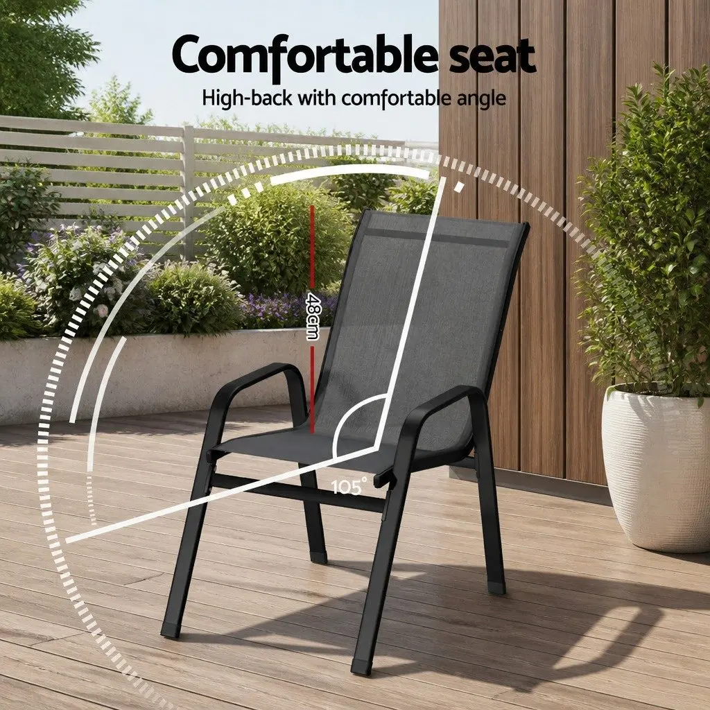 Stackable Outdoor Dining Chairs Grey Patio Lounge Furniture Set Metal Frame