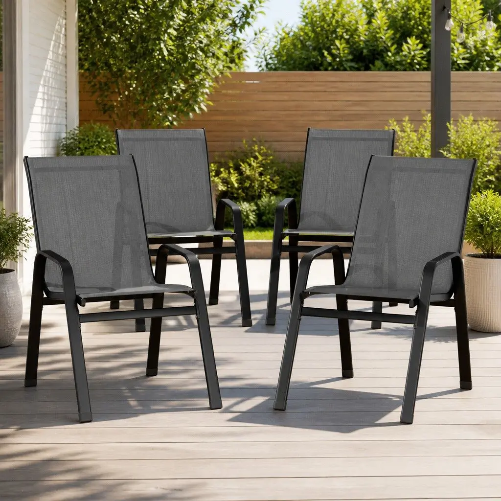 Stackable Outdoor Dining Chairs Grey Patio Lounge Furniture Garden Set of 4