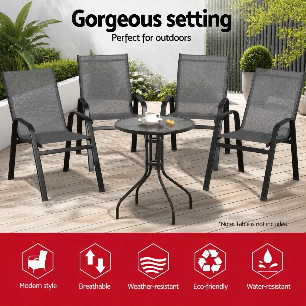 Stackable Outdoor Dining Chairs Grey Patio Lounge Furniture Garden Set of 4